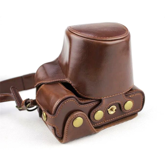 PU Leather Protective Case + Strap + Camera Lens Bag for Canon EOS M50 - Coffee - 6