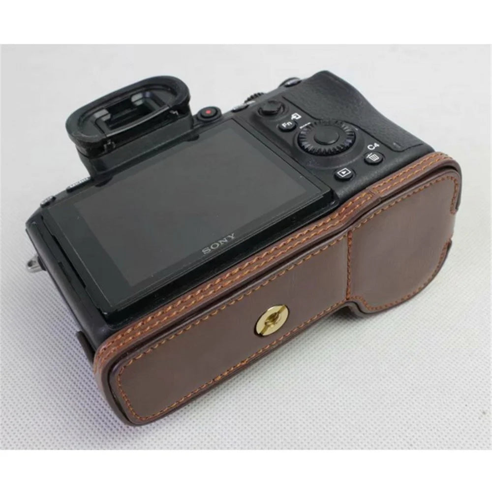 Half Camera PU Leather Protection Shell for Sony ILCE-9 / A9 / A7RM3 A7RIII - Coffee - 1
