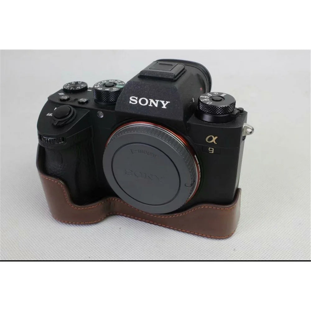 Half Camera PU Leather Protection Shell for Sony ILCE-9 / A9 / A7RM3 A7RIII - Coffee - 3
