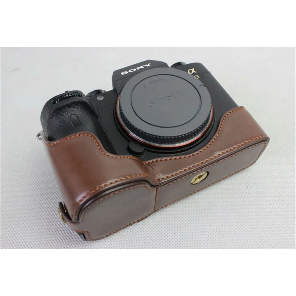 Half Camera PU Leather Protection Shell for Sony ILCE-9 / A9 / A7RM3 A7RIII - Coffee - 7