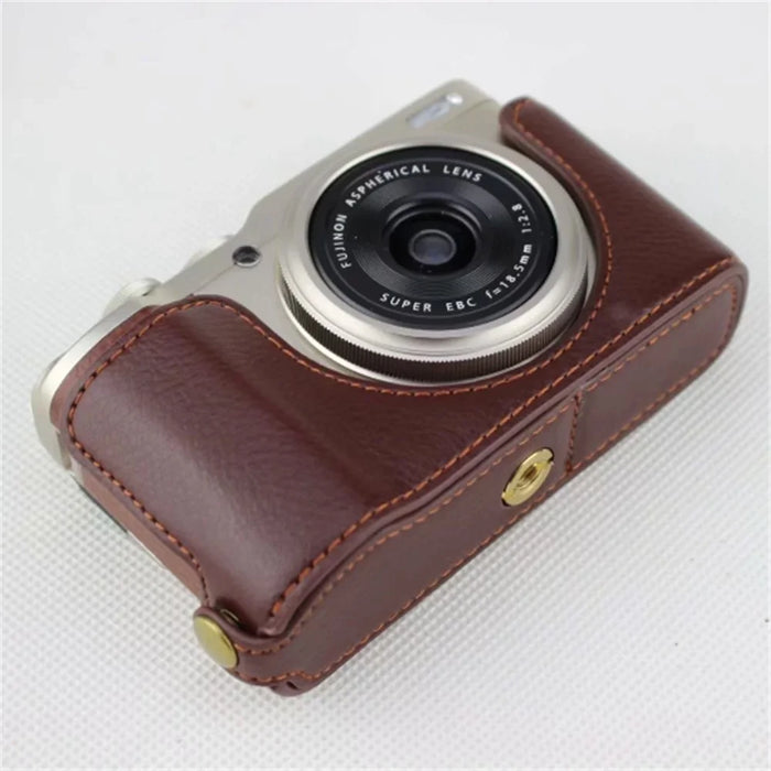 Genuine Leather Half Bottom Camera Pouch Case for Fujifilm XF10 Digital Compact Camera - Coffee - 1