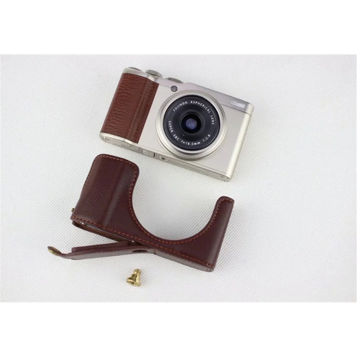 Genuine Leather Half Bottom Camera Pouch Case for Fujifilm XF10 Digital Compact Camera - Coffee - 4
