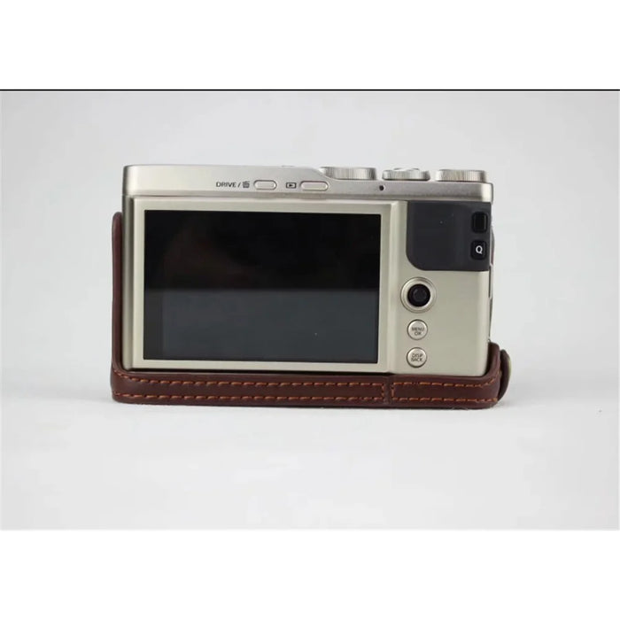 Genuine Leather Half Bottom Camera Pouch Case for Fujifilm XF10 Digital Compact Camera - Coffee - 5