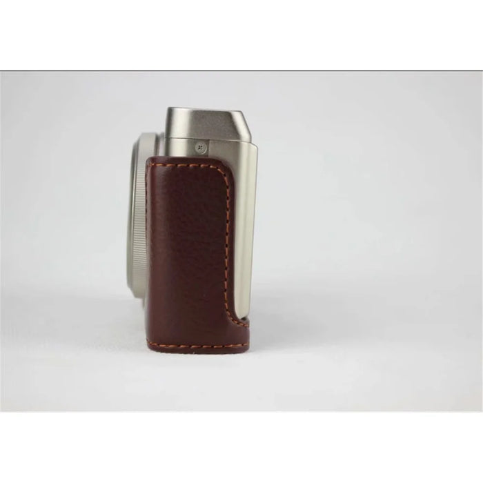 Genuine Leather Half Bottom Camera Pouch Case for Fujifilm XF10 Digital Compact Camera - Coffee - 6