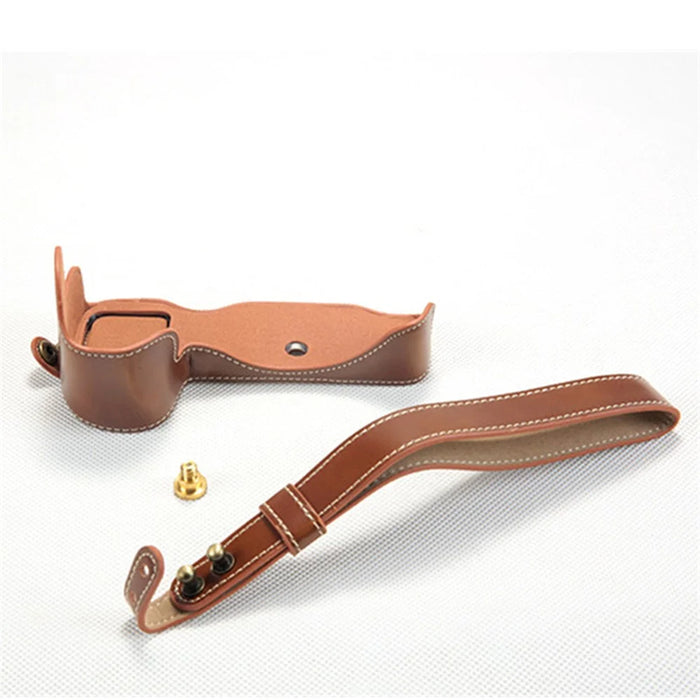 Bottom Opening PU Leather Half Protection Shell with Strap for Nikon Z7 Camera - Brown - 1
