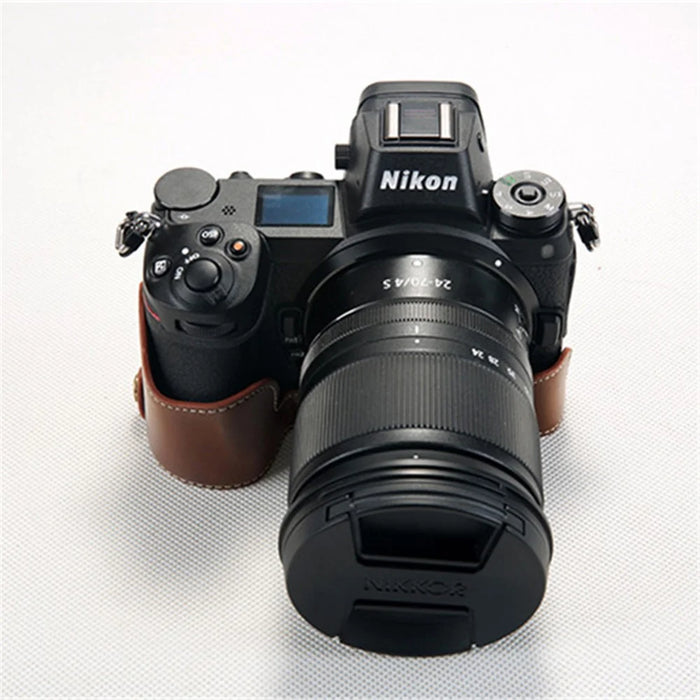 Bottom Opening PU Leather Half Protection Shell with Strap for Nikon Z7 Camera - Brown - 2