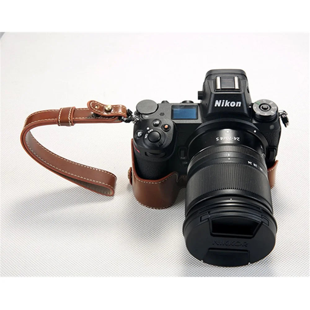 Bottom Opening PU Leather Half Protection Shell with Strap for Nikon Z7 Camera - Brown - 3