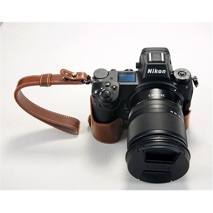 Bottom Opening PU Leather Half Protection Shell with Strap for Nikon Z7 Camera - Brown - 3