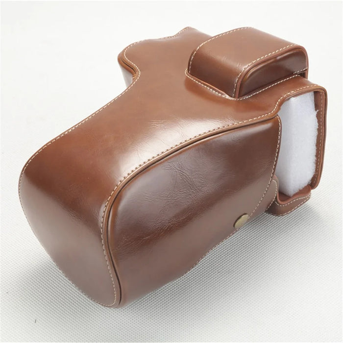 PU Leather Camera Protection Shell + Strap + Camera Lens Bag for Canon EOS R - Brown - 2