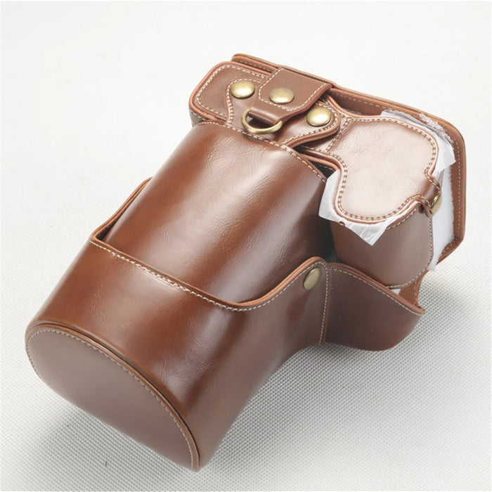 PU Leather Camera Protection Shell + Strap + Camera Lens Bag for Canon EOS R - Brown - 3