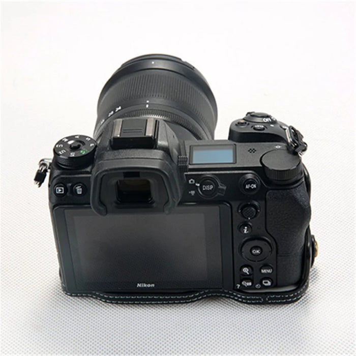 For Nikon Z7 Genuine Leather Half Bottom Camera Protection Shell with Strap - Black - 2