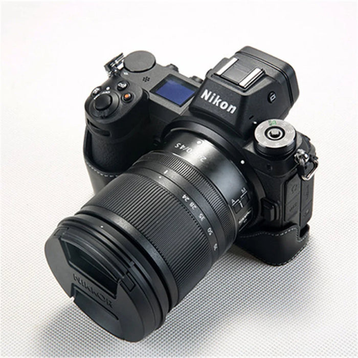 For Nikon Z7 Genuine Leather Half Bottom Camera Protection Shell with Strap - Black - 6