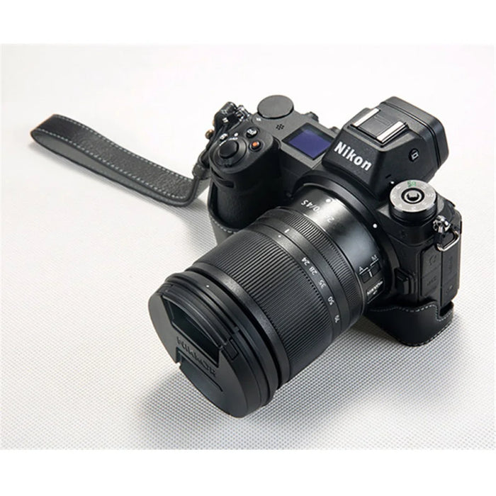 For Nikon Z7 Genuine Leather Half Bottom Camera Protection Shell with Strap - Black - 7
