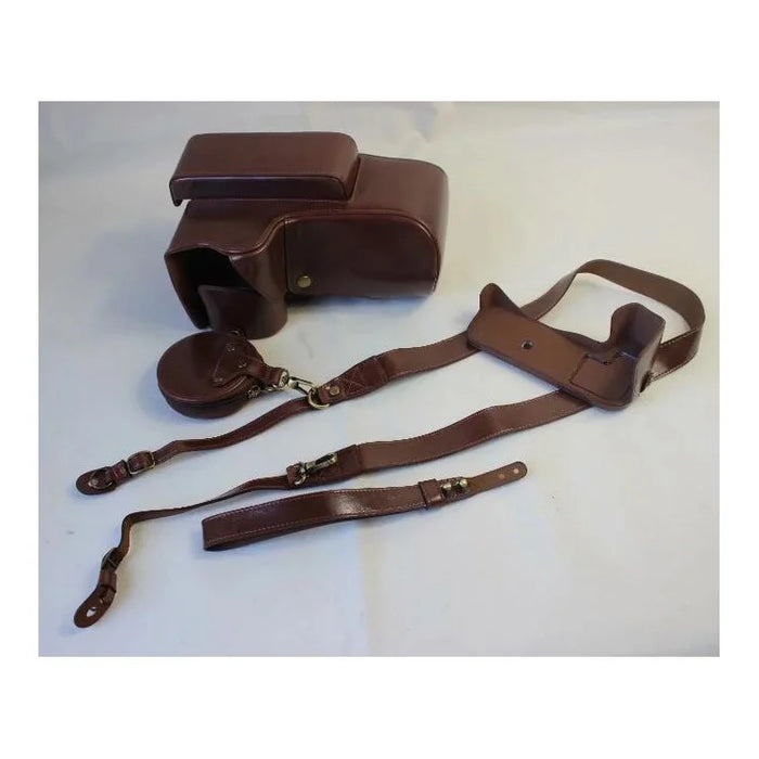 PU Leather Camera Protection Case + Strap + Camera Lens Bag for Nikon P1000 - Coffee - 2