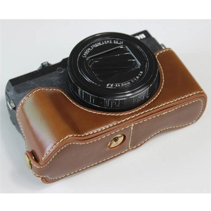 PU Leather Half Camera Case Bag Cover Protector for Canon PowerShot G5 X Mark II - Brown - 1