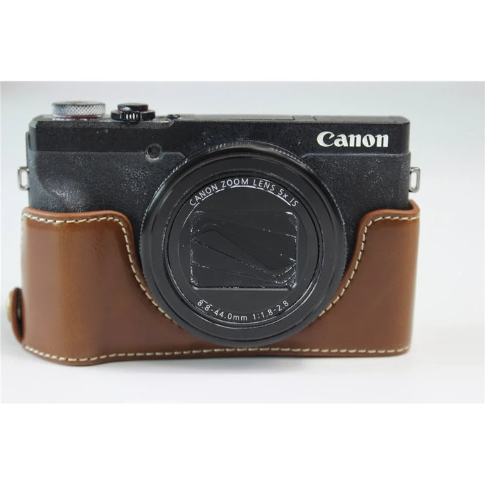 PU Leather Half Camera Case Bag Cover Protector for Canon PowerShot G5 X Mark II - Brown - 2