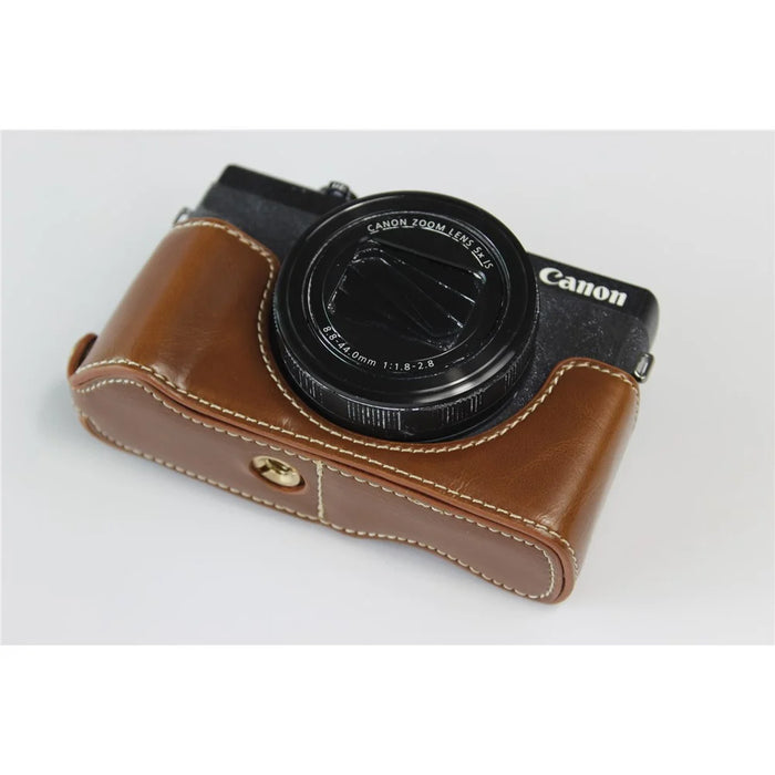PU Leather Half Camera Case Bag Cover Protector for Canon PowerShot G5 X Mark II - Brown - 3