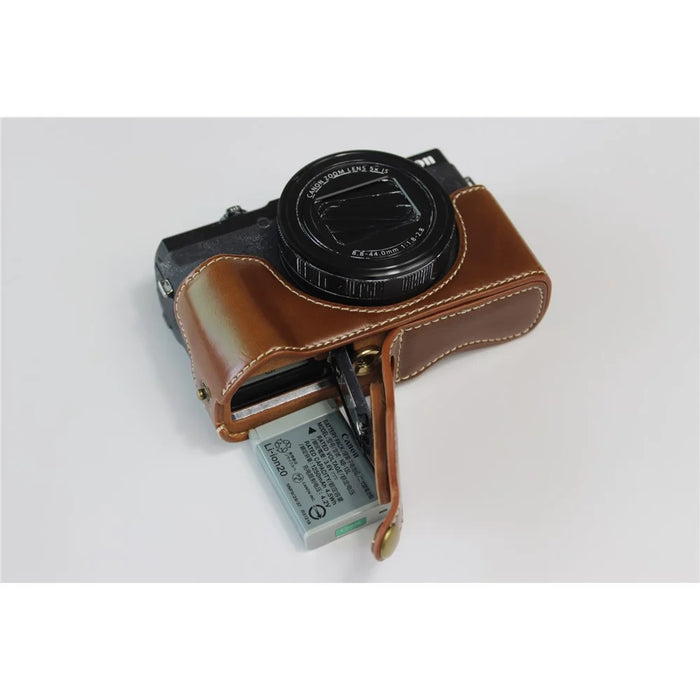 PU Leather Half Camera Case Bag Cover Protector for Canon PowerShot G5 X Mark II - Brown - 5