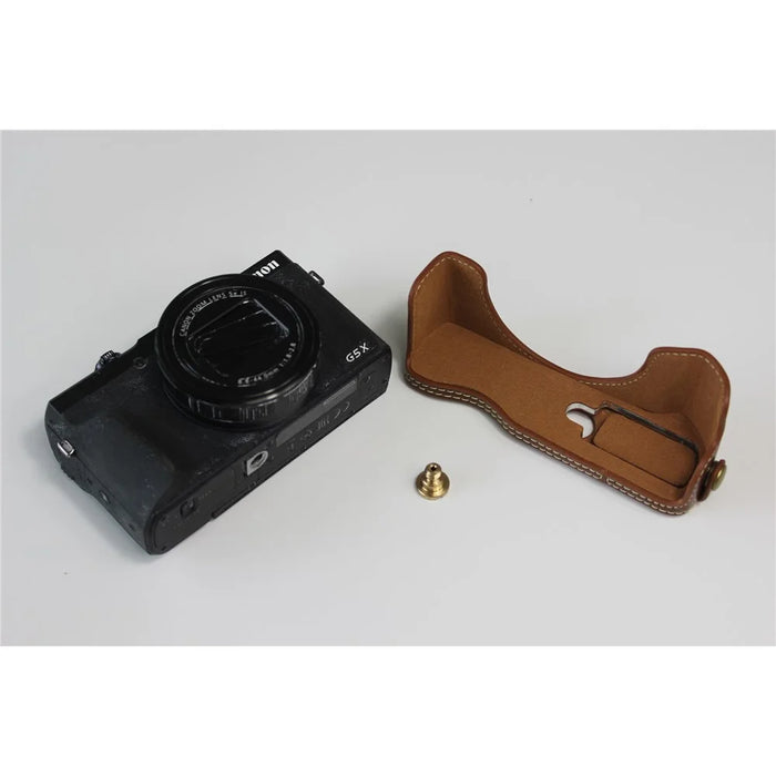 PU Leather Half Camera Case Bag Cover Protector for Canon PowerShot G5 X Mark II - Brown - 6