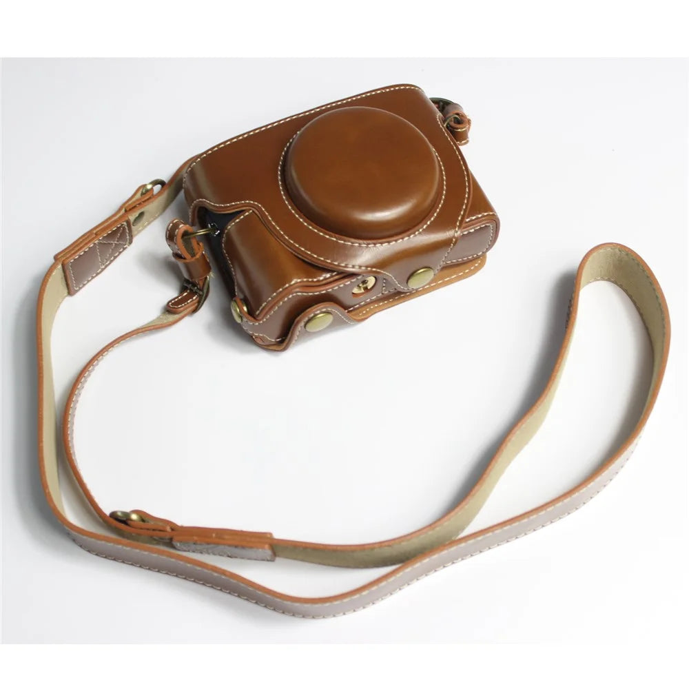 PU Leather Half Camera Case Bag with Strap for Canon PowerShot G5 X Mark II - Brown - 1