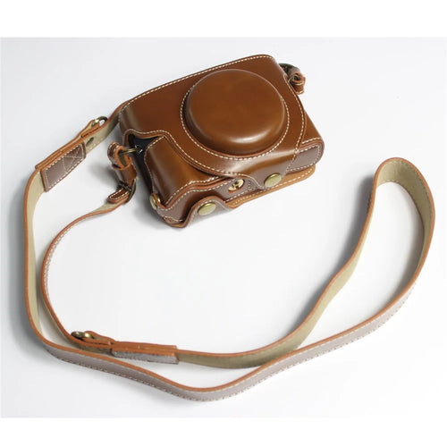 PU Leather Half Camera Case Bag with Strap for Canon PowerShot G5 X Mark II - Brown - 1