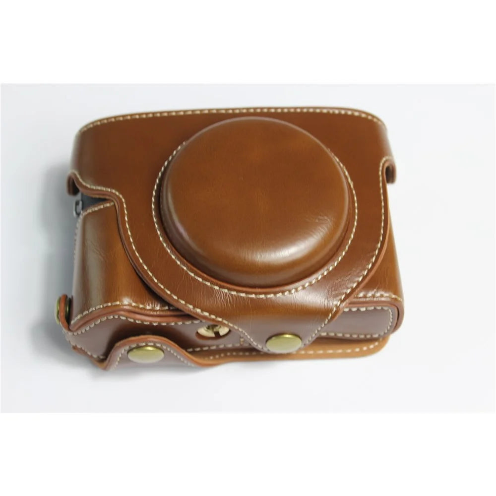 PU Leather Half Camera Case Bag with Strap for Canon PowerShot G5 X Mark II - Brown - 2