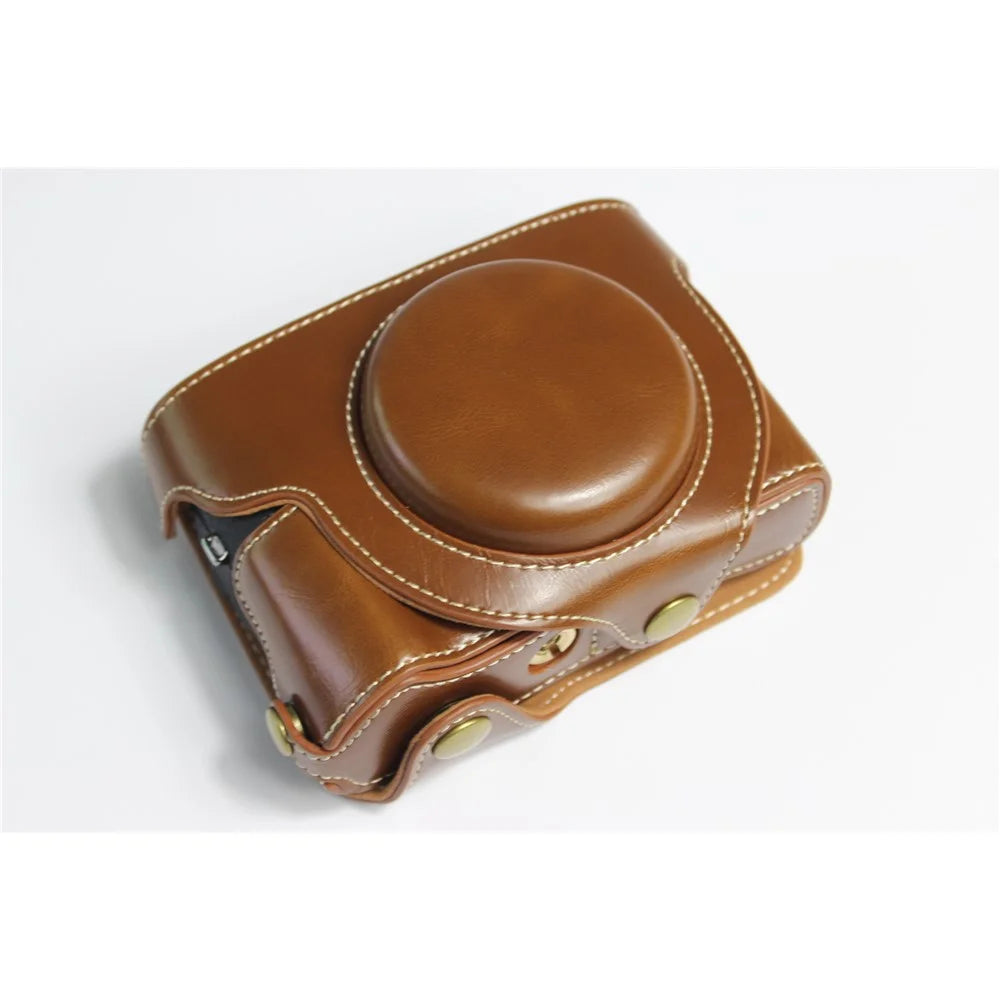 PU Leather Half Camera Case Bag with Strap for Canon PowerShot G5 X Mark II - Brown - 3