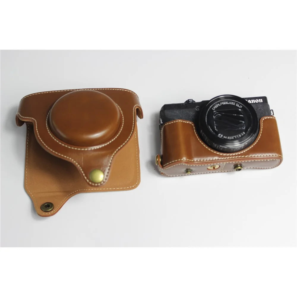 PU Leather Half Camera Case Bag with Strap for Canon PowerShot G5 X Mark II - Brown - 4