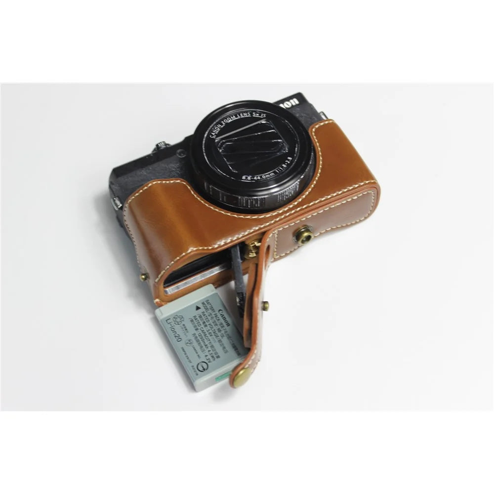 PU Leather Half Camera Case Bag with Strap for Canon PowerShot G5 X Mark II - Brown - 5
