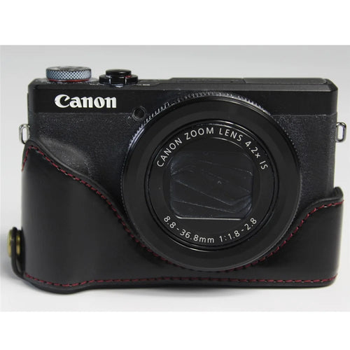 PU Leather Half Camera Case Bag Cover Protector for Canon PowerShot G7 X Mark III - Black - 1