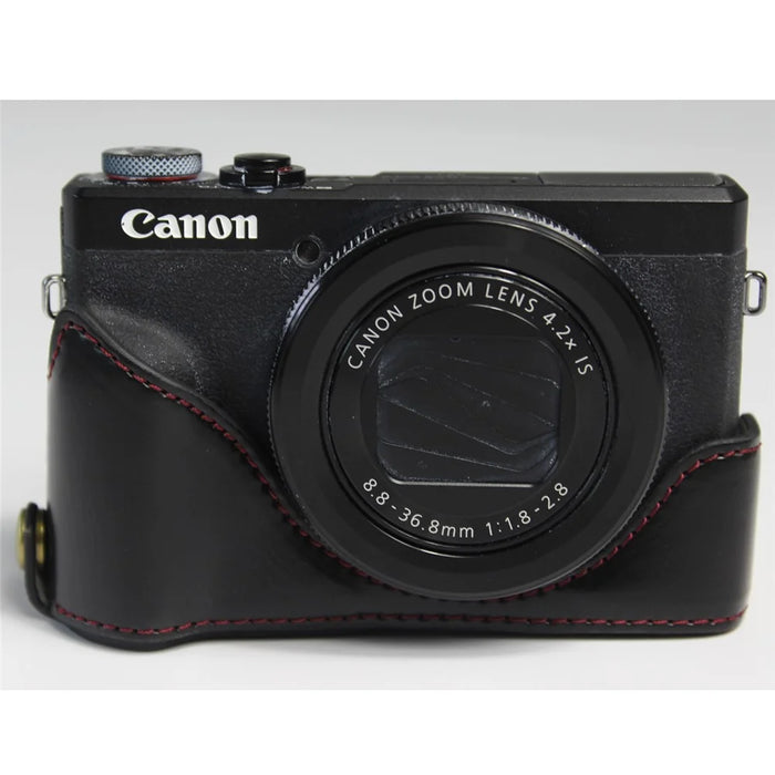 PU Leather Half Camera Case Bag Cover Protector for Canon PowerShot G7 X Mark III - Black - 1