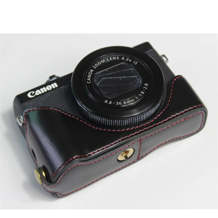 PU Leather Half Camera Case Bag Cover Protector for Canon PowerShot G7 X Mark III - Black - 2