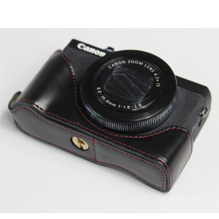 PU Leather Half Camera Case Bag Cover Protector for Canon PowerShot G7 X Mark III - Black - 3