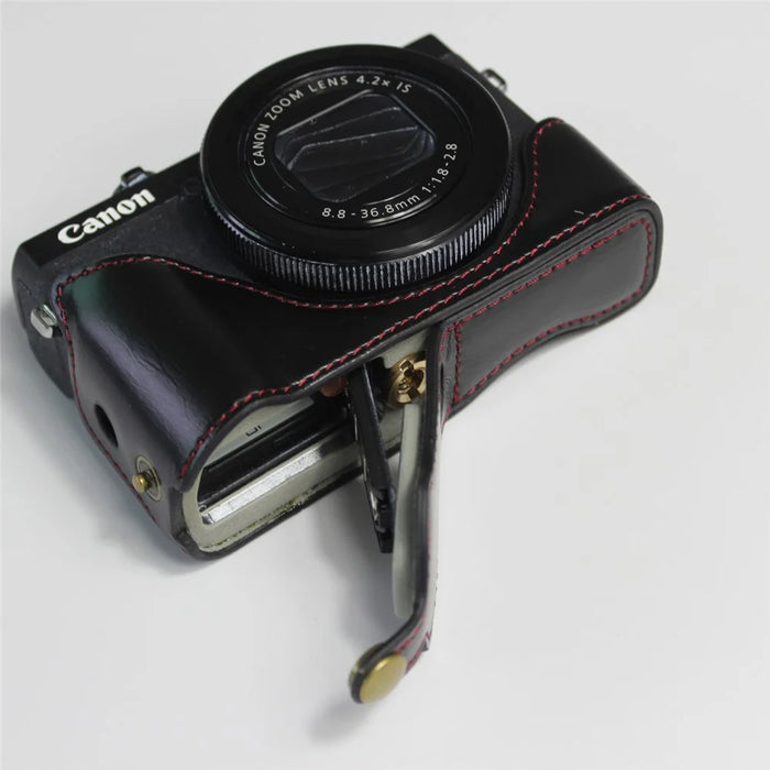 PU Leather Half Camera Case Bag Cover Protector for Canon PowerShot G7 X Mark III - Black - 5
