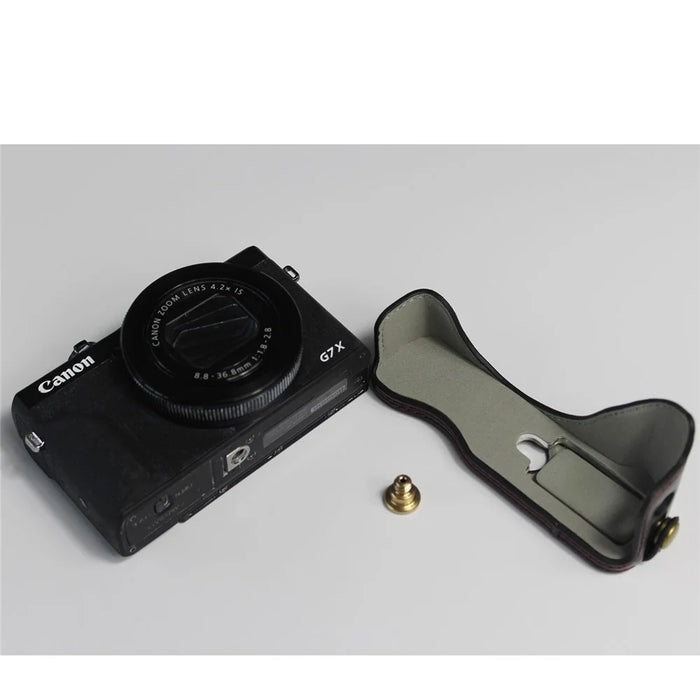 PU Leather Half Camera Case Bag Cover Protector for Canon PowerShot G7 X Mark III - Black - 6