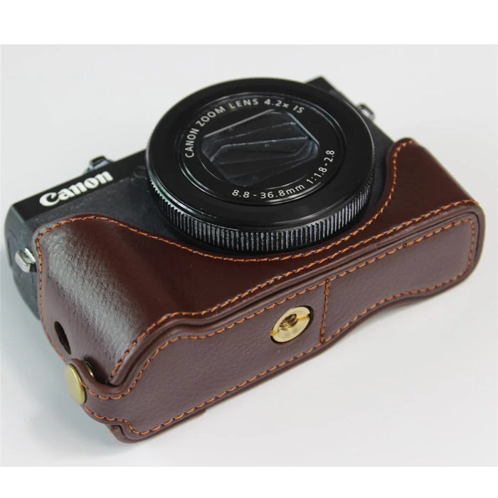 Genuine Leather Half Camera Case Bag Cover Protector for Canon PowerShot G7 X Mark III - Coffee - 2