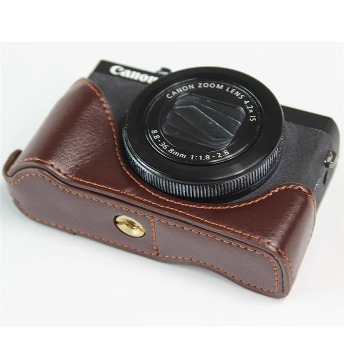 Genuine Leather Half Camera Case Bag Cover Protector for Canon PowerShot G7 X Mark III - Coffee - 3