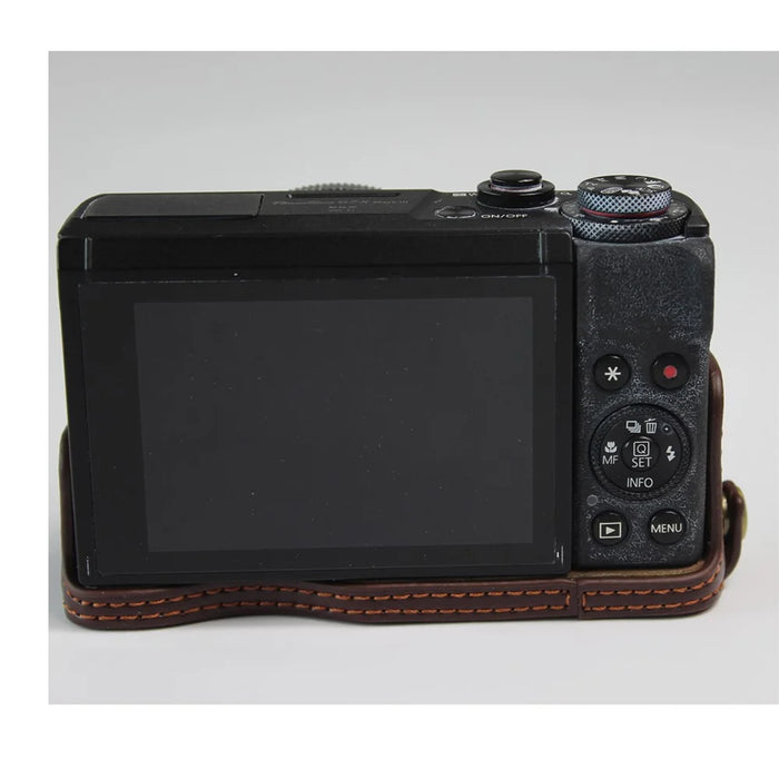 Genuine Leather Half Camera Case Bag Cover Protector for Canon PowerShot G7 X Mark III - Coffee - 4