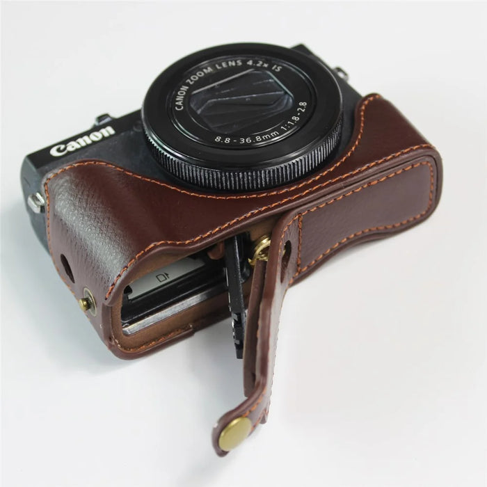 Genuine Leather Half Camera Case Bag Cover Protector for Canon PowerShot G7 X Mark III - Coffee - 6