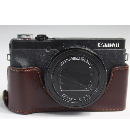 Genuine Leather Half Camera Case Bag Cover Protector for Canon PowerShot G5 X Mark II - Coffee - 1