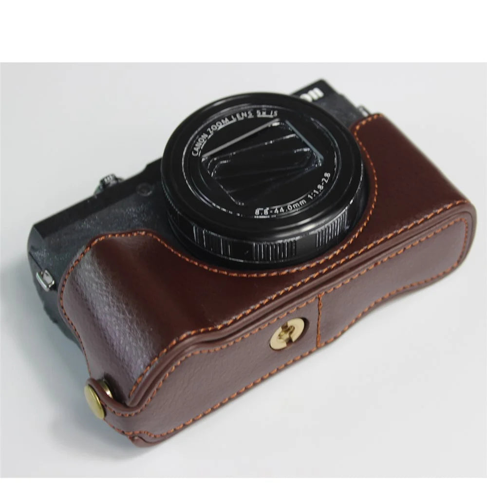 Genuine Leather Half Camera Case Bag Cover Protector for Canon PowerShot G5 X Mark II - Coffee - 2