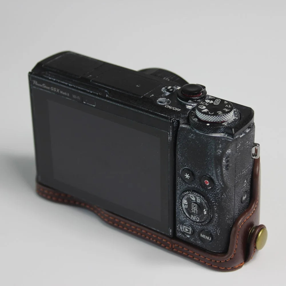 Genuine Leather Half Camera Case Bag Cover Protector for Canon PowerShot G5 X Mark II - Coffee - 4