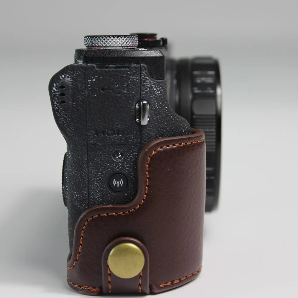 Genuine Leather Half Camera Case Bag Cover Protector for Canon PowerShot G5 X Mark II - Coffee - 5