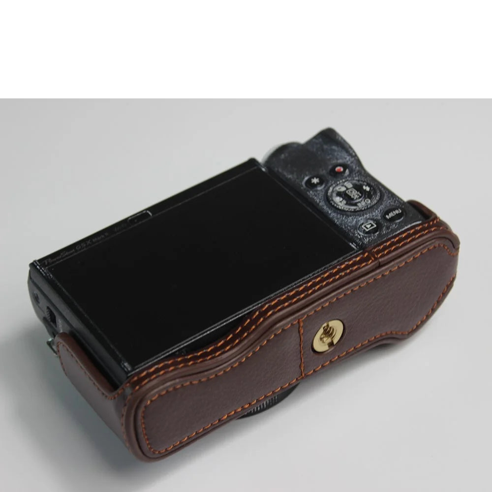 Genuine Leather Half Camera Case Bag Cover Protector for Canon PowerShot G5 X Mark II - Coffee - 7