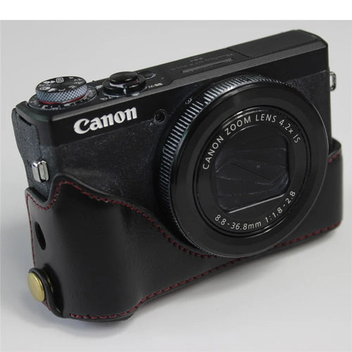 PU Leather Half Camera Case Bag with Strap for Canon PowerShot G7 X Mark III - Black - 1