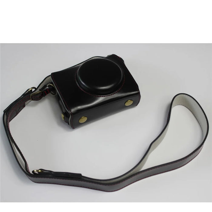 PU Leather Half Camera Case Bag with Strap for Canon PowerShot G7 X Mark III - Black - 2