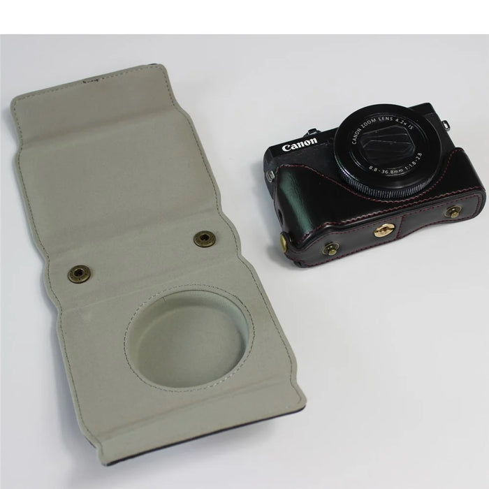 PU Leather Half Camera Case Bag with Strap for Canon PowerShot G7 X Mark III - Black - 7