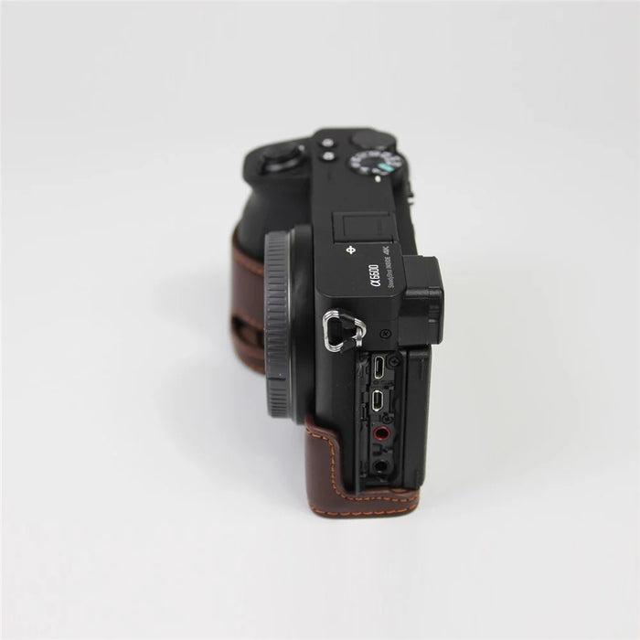 Genuine Leather Camera Protection Base Protection Semi-Case for Sony A6600 - Coffee - 4