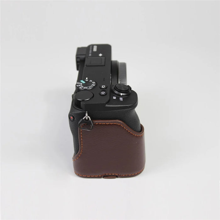Genuine Leather Camera Protection Base Protection Semi-Case for Sony A6600 - Coffee - 5