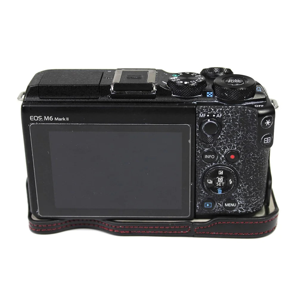 Genuine Leather Camera Protection Base Protection Semi-Case for Canon EOS M6 Mark II /EOS M6II - Black - 4